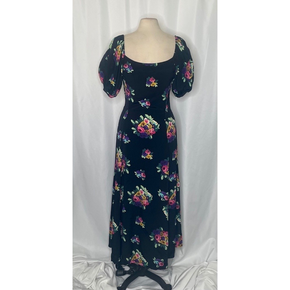 Betsey Johnson Black Floral Puff Sleeve Midi Dress - Picture 8 of 13